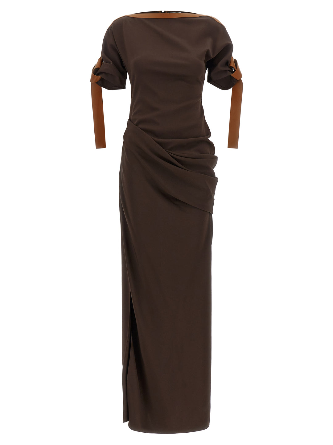 Ferragamo Dress With Leather Straps Abiti - Marrone | f535b1fab7b1807b9c74aeb3fb606f3163596707