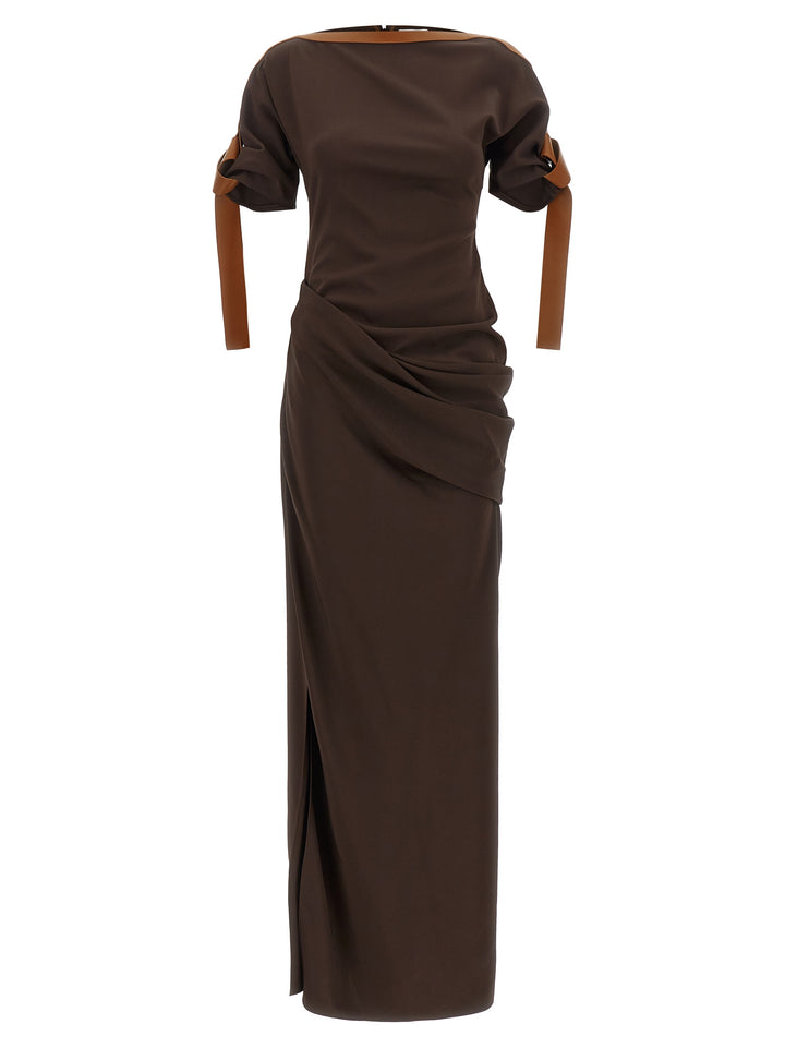 Ferragamo Dress With Leather Straps Abiti - Marrone | f535b1fab7b1807b9c74aeb3fb606f3163596707