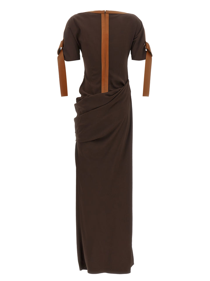 Ferragamo Dress With Leather Straps Abiti - Marrone | d5a8e25ed616f6ee128c2b7a12f431d111dc346b