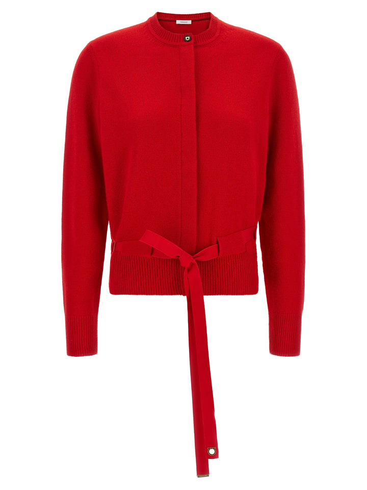 Ferragamo Belted Cardigan Maglioni - Rosso | 52f691ea8417ede1bcd70c22c669dd0b2ba24fef