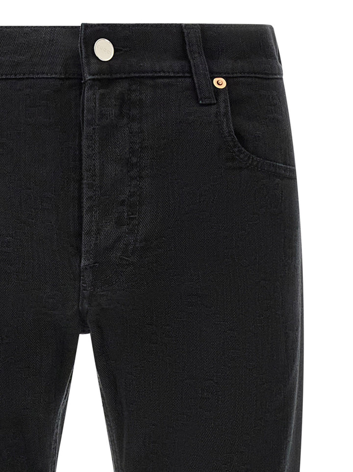Gucci Gg Jacquard Denim Jeans - Nero | 6e18ff1710a7bd7298555df8a35be4d4492a19ae