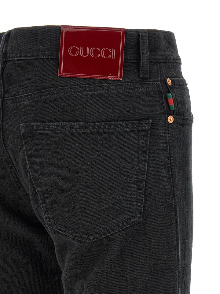 Gucci Gg Jacquard Denim Jeans - Nero | aae06c8f2b8c247ea15522c8dcd3d63e9132d85d