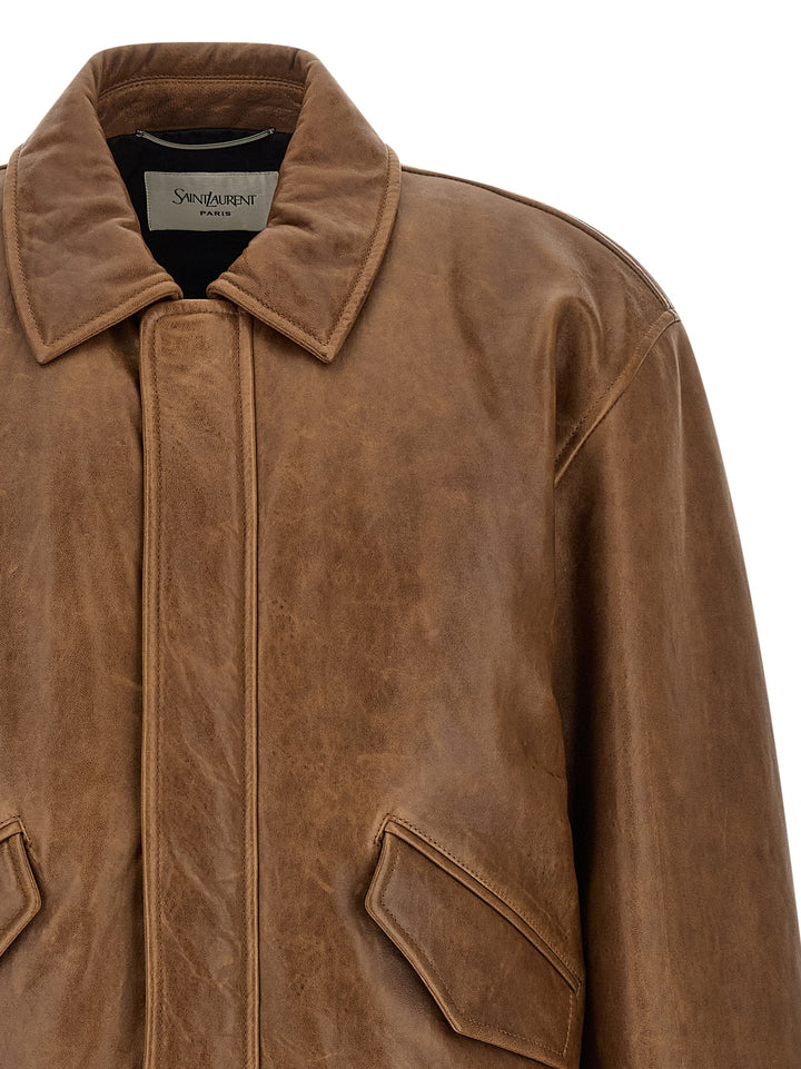 Saint Laurent Vintage Leather Bomber Jacket Puffer Jackets - Marrone | f40bd994cafe892c2613bbd2e5ef4d77a4ba3b3b