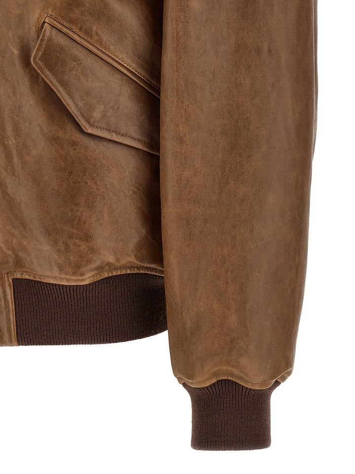 Saint Laurent Vintage Leather Bomber Jacket Puffer Jackets - Marrone | 698ea73bae4745777d273fc51c8c1561178dec03