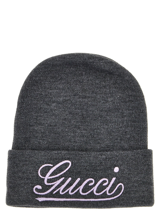 Logo Embroidery Beanie Cappelli Grigio