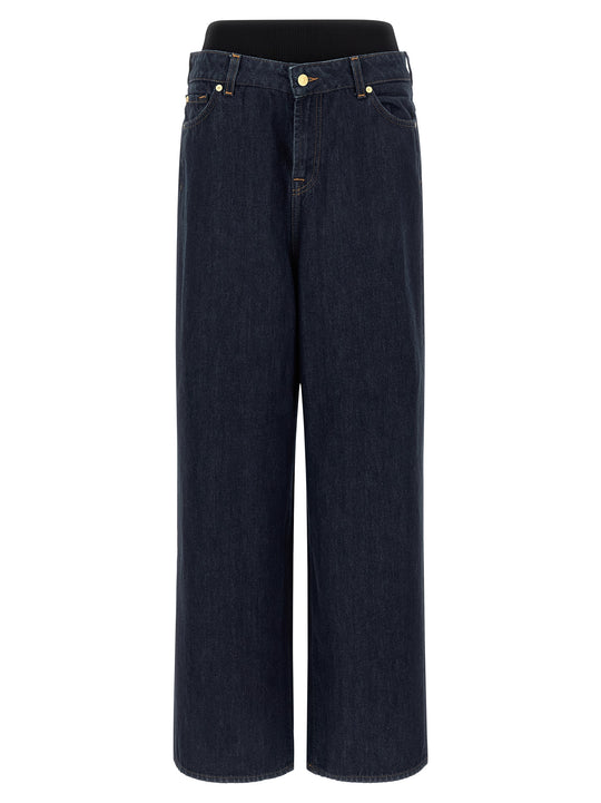 Banded Slouchy Wide Jeans Blu