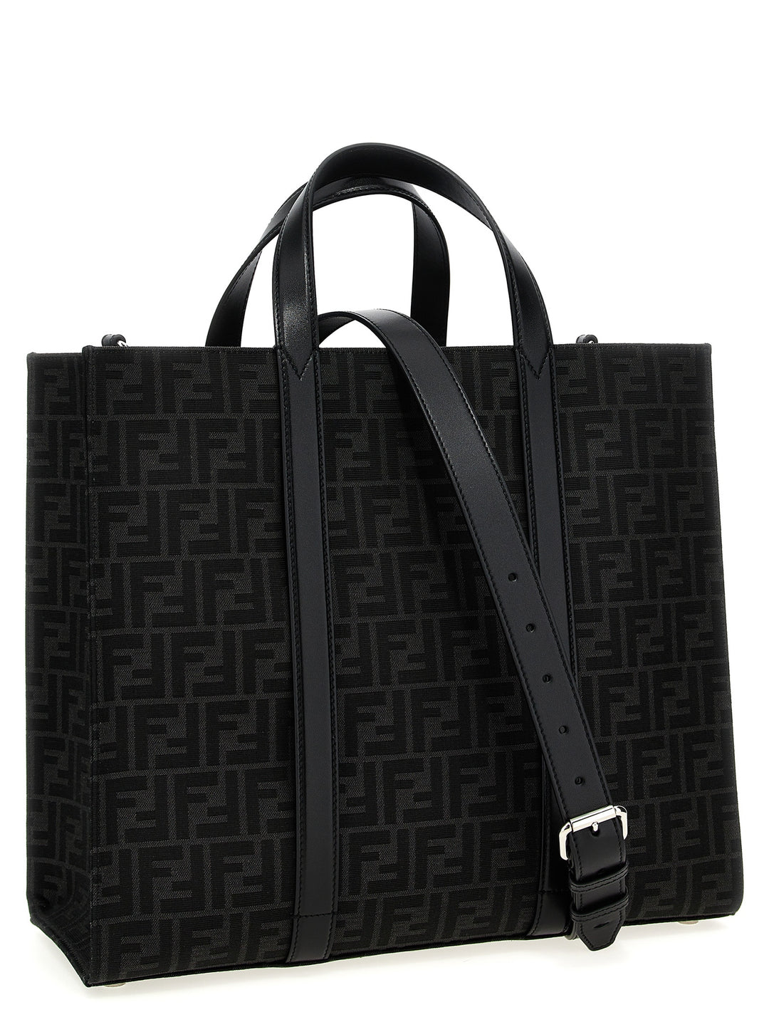 Fendi Ff Jacquard Shopper Tote - Nero | 61d81fbca80ba6f23237a0bac0656f894bce7bf4