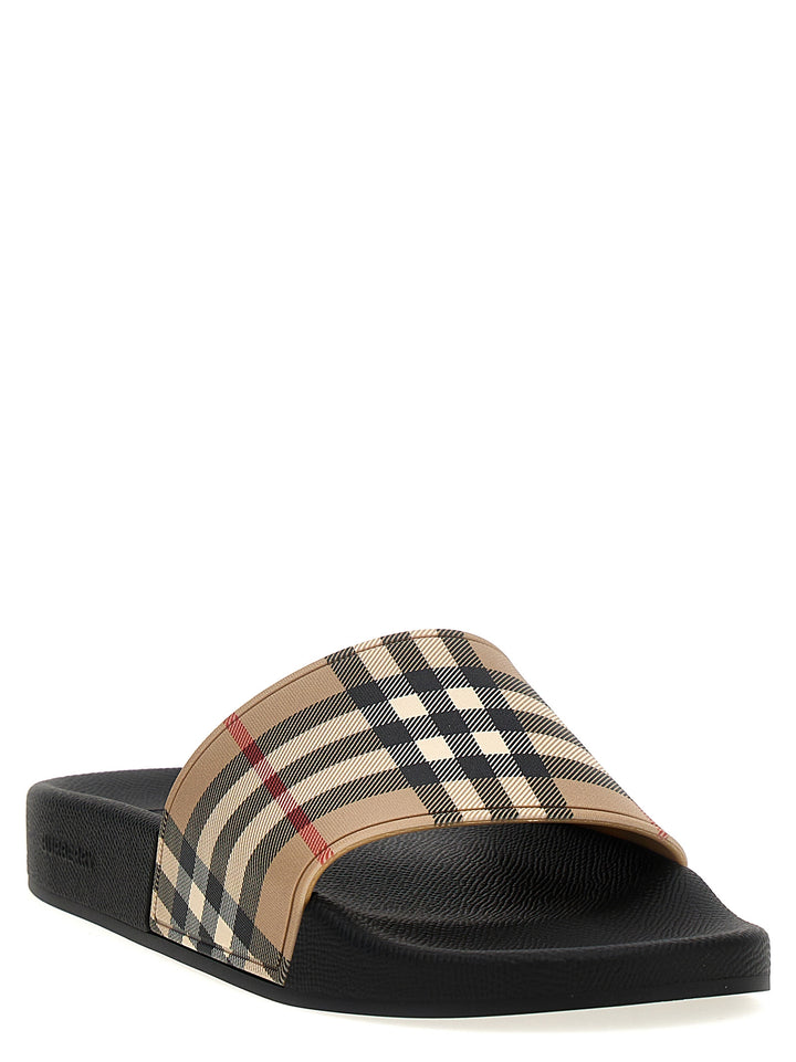 Burberry Slide Check Sandali - Beige | d14a2dd044e72dd25f7c4a6fdc95063c38104a2e
