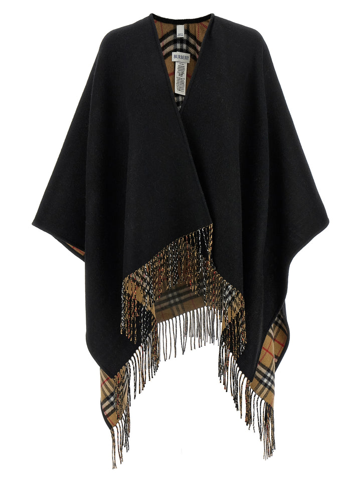 Burberry Fringed Cape Mantelle - Nero | 56a5b54e8140781b9075b055091654ec4f144ec6