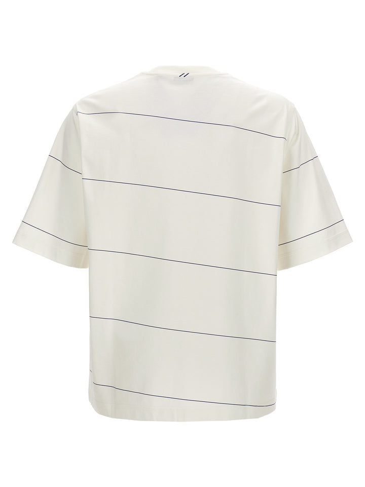 Logo Embroidery Striped T Shirt Bianco