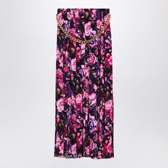 Long Pleated Floral Skirt