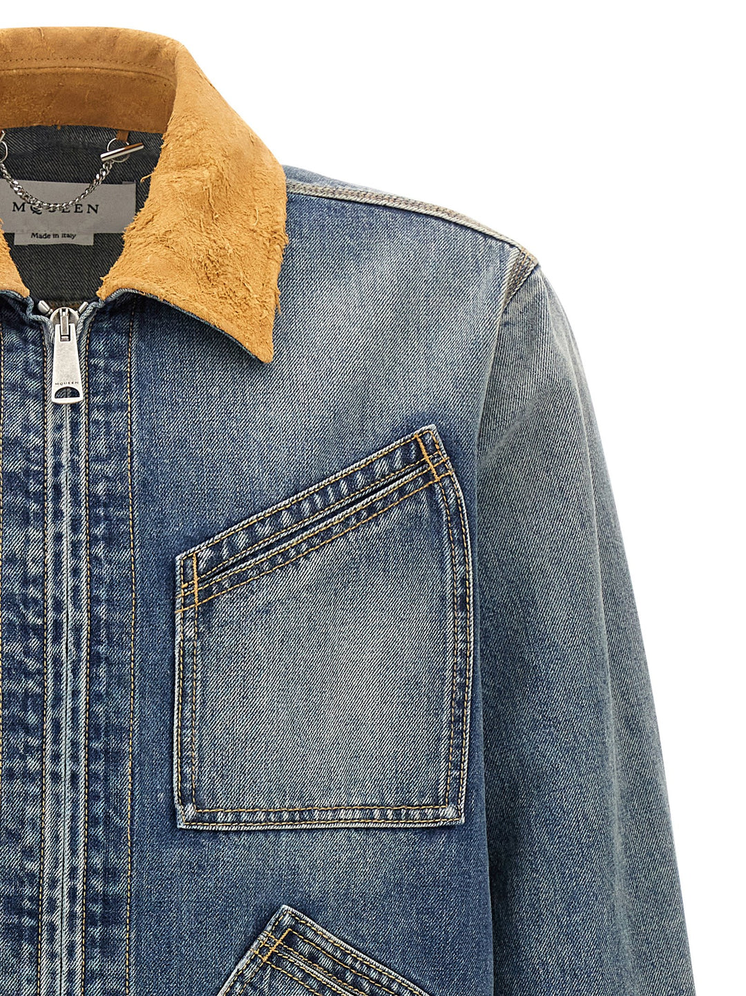 Mcqueen Suede Denim Jacket Giacche - Blu | b025c8387e94edb651ae83cbe1b6e863041e623b