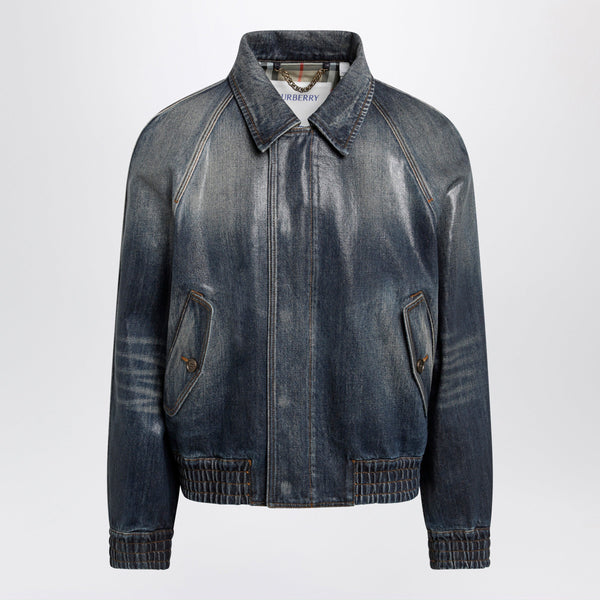 Coated Denim Aviator Jacket In Mid Blue