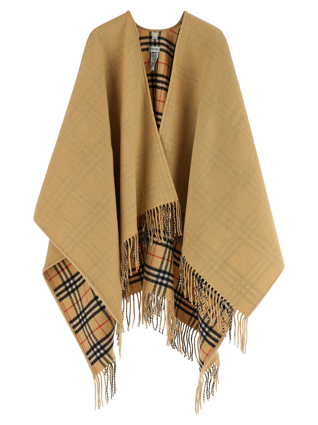 Burberry Check Wool Reversible Cape Mantelle - Beige | e5a3d5b2893e583f4d0a7092c8e081397614f903