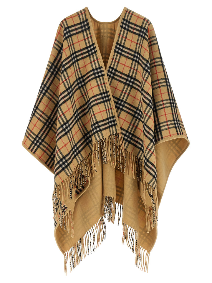 Burberry Check Wool Reversible Cape Mantelle - Beige | 3a4852652c0c29fc0f1cc2c225368bee212bb517