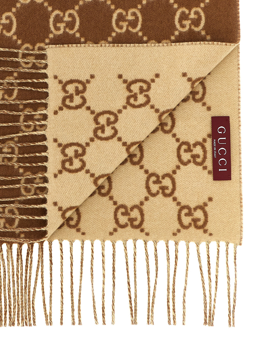 Gucci Gg Cashmere Scarf Sciarpe - Marrone | aaabfac50ddf7fa7499655fae722ea601ab316c3