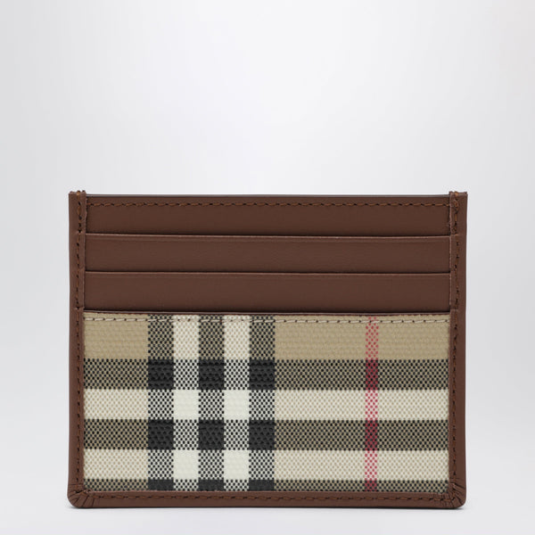 Check Credit Card Holder In Coated Cotton, Beige