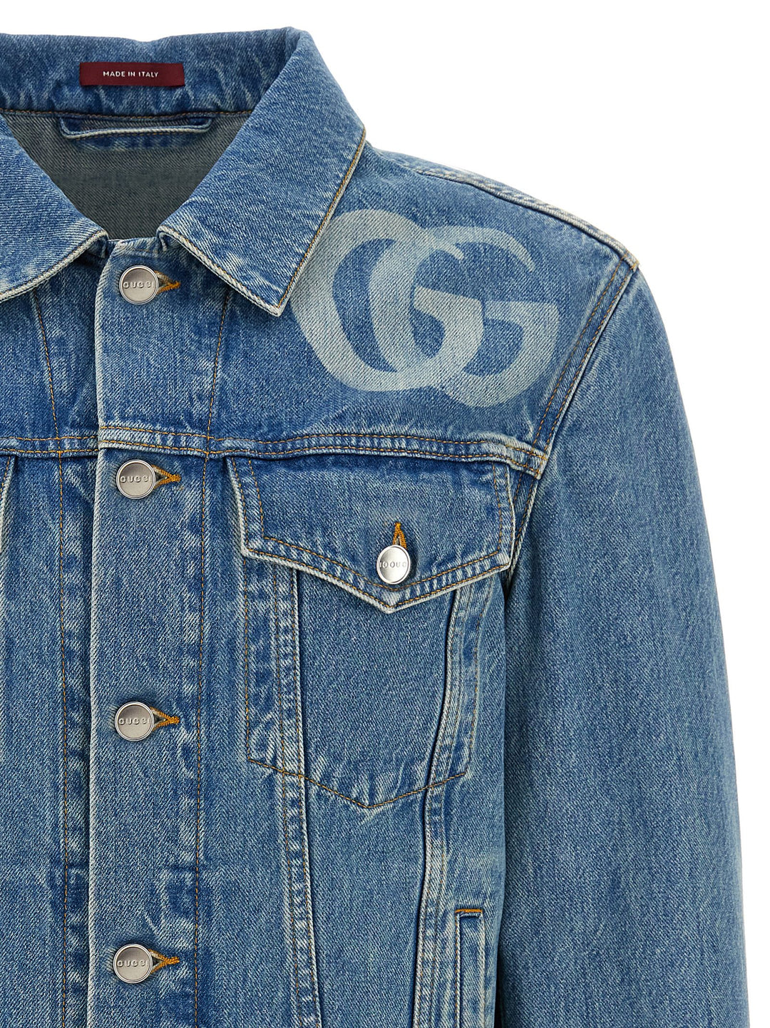 Gucci Gg Denim Jacket Puffer Jackets - Blu | 17cde67bb0b87baa624f4b85bc4fea29e19e8bad