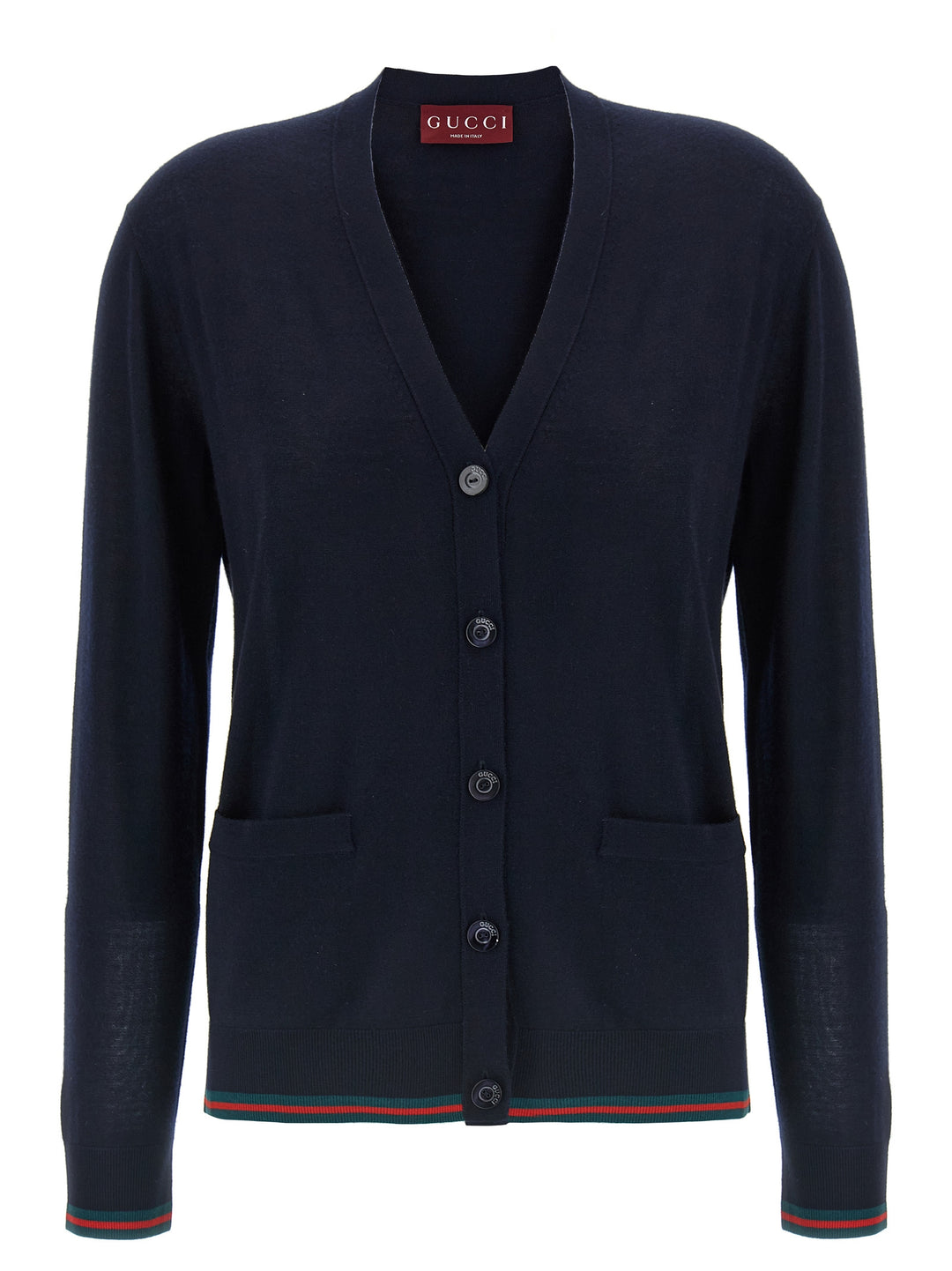 Gucci Cardigan Web Maglioni - Blu | 3aaad689e458a01a763bcdc74af233ea5e54e049