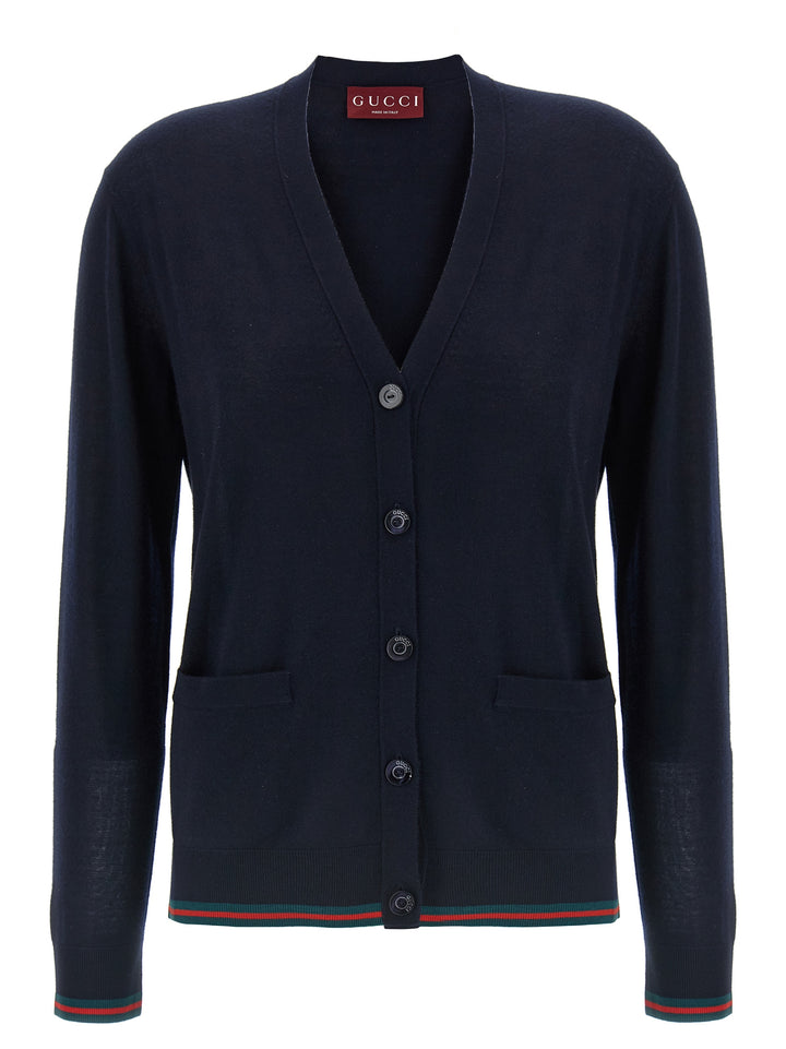 Gucci Cardigan Web Maglioni - Blu | 3aaad689e458a01a763bcdc74af233ea5e54e049