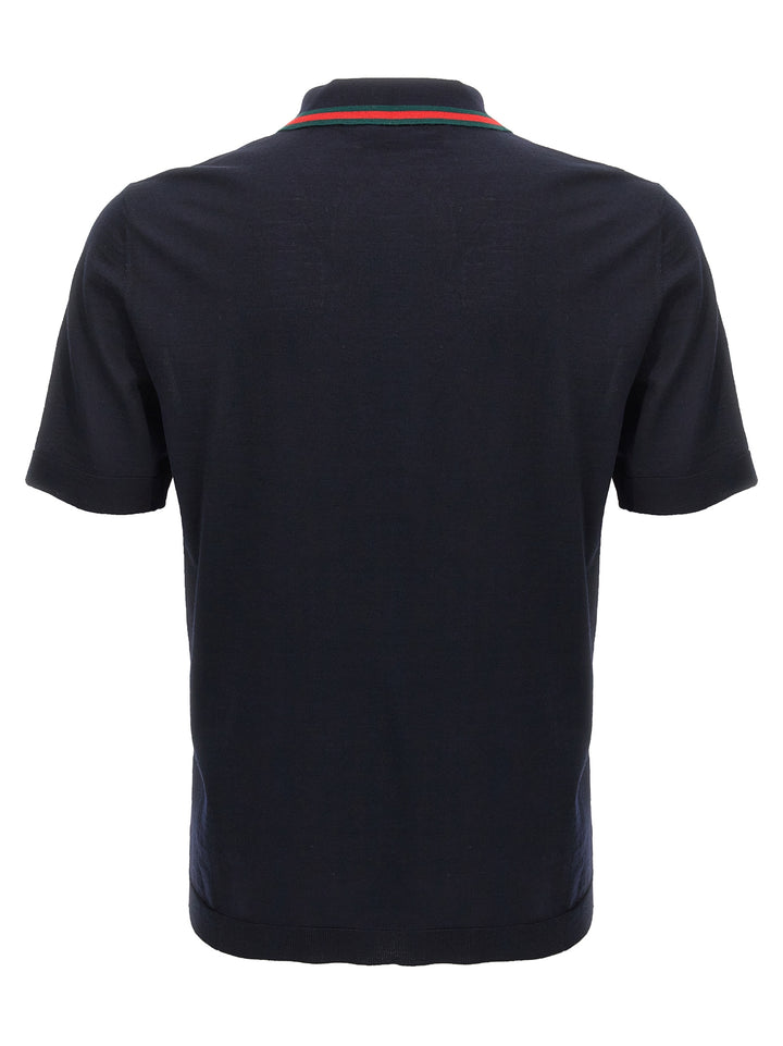 Gucci Web Ribbon  Shirt Polo - Blu | b8c72182e37834fd7844d01a830f75d6a34cbef8