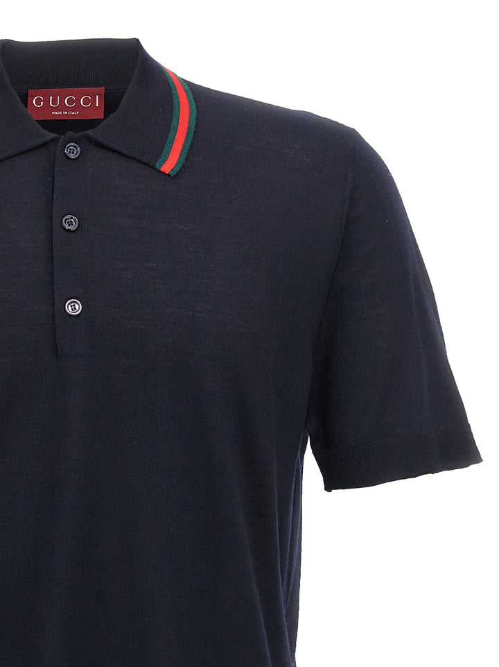 Gucci Web Ribbon  Shirt Polo - Blu | 854d7b14ce8d69c48a47487ff43da9e525088edc