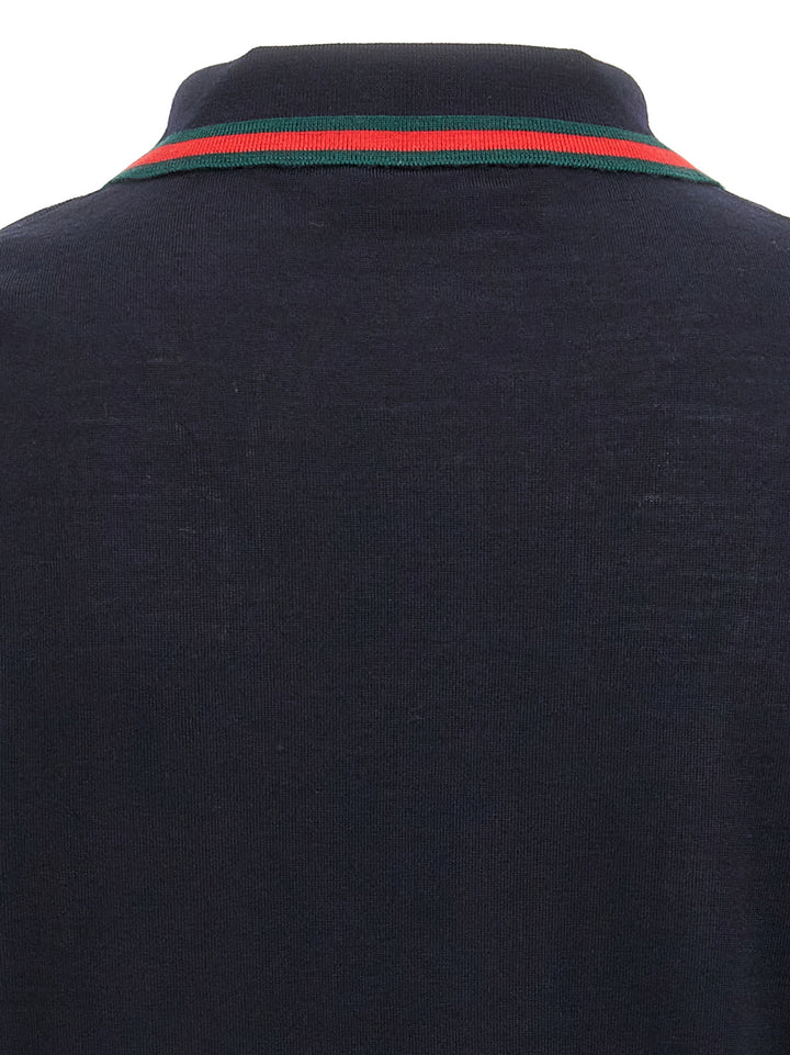 Gucci Web Ribbon  Shirt Polo - Blu | 7656ebb792e168ebdd014d1133143ec3dddfbe87