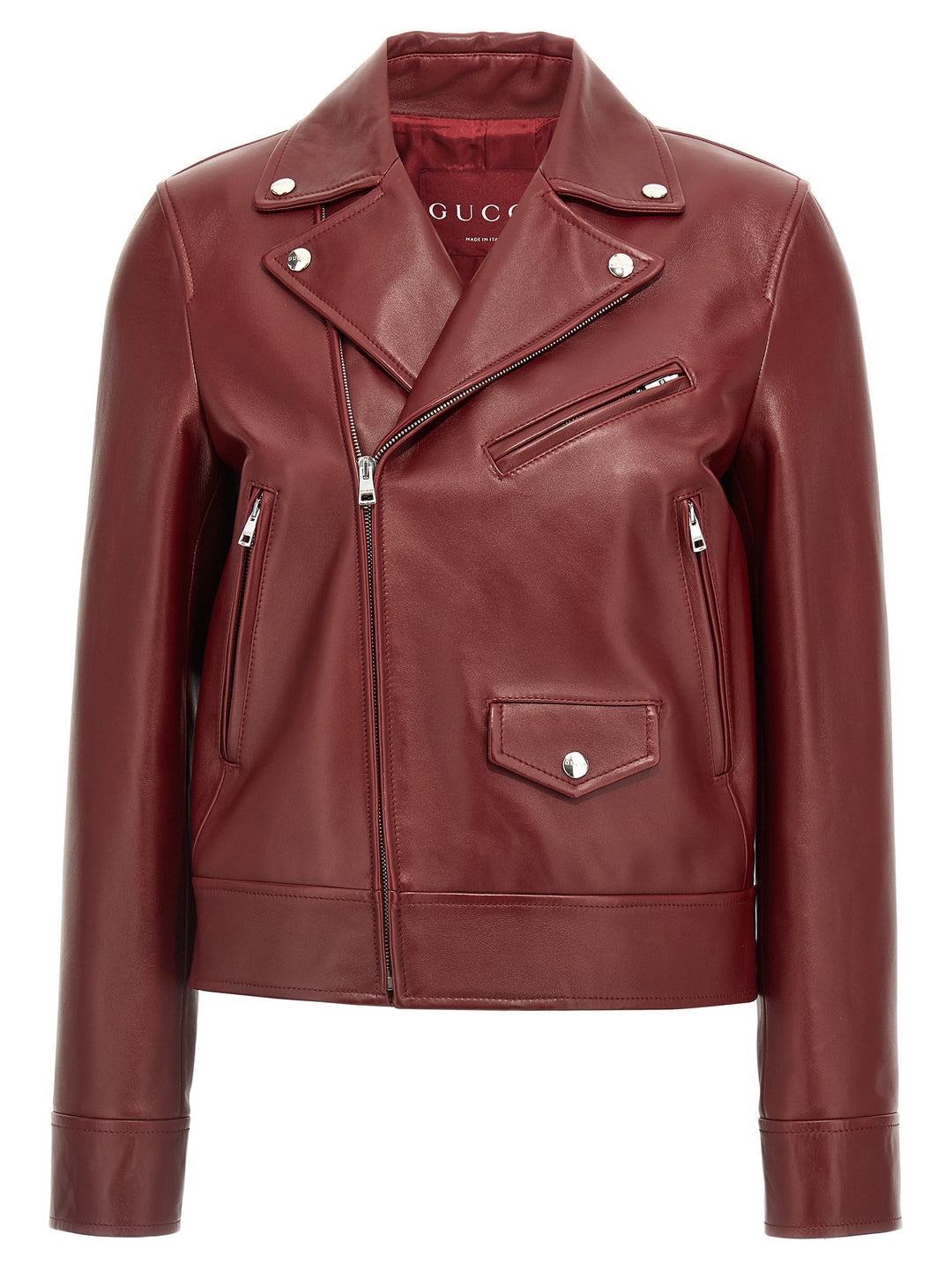Gucci Leather Biker Jacket Puffer Jackets - Marrone | d8adbf5cd09852d3a735cd42a9a2d3729a153f80