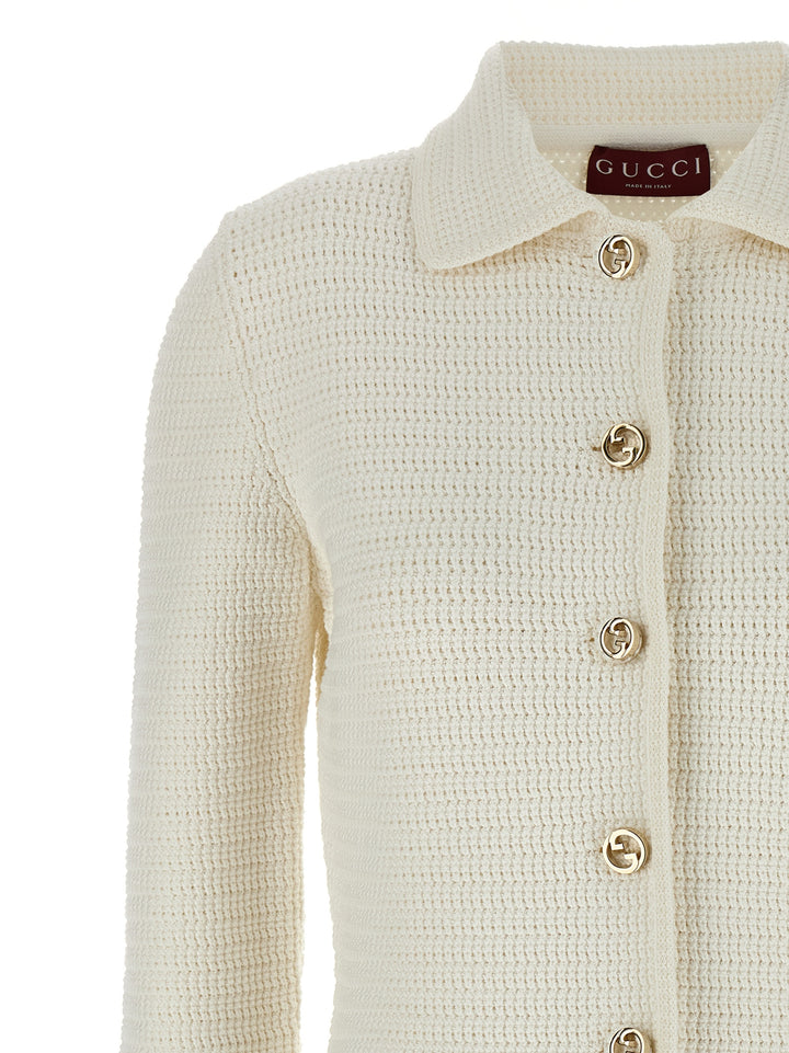 Gucci Cotton Cardigan Maglioni - Bianco | 3b66751652a01ce8f73792c0433ef9e4e51ae65a