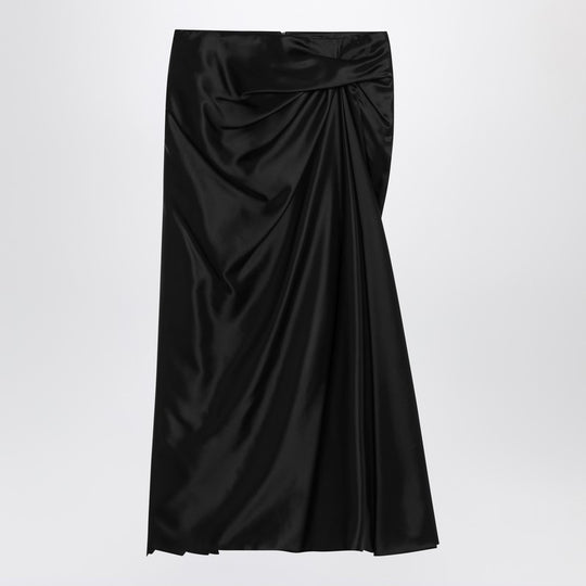 Cagole Draped Black Skirt In Cupro Twill