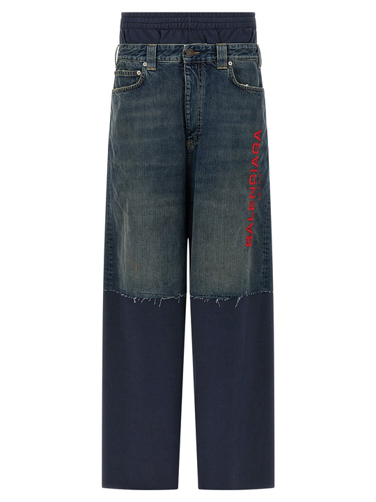 Jeans Insert Joggers Pantaloni Blu