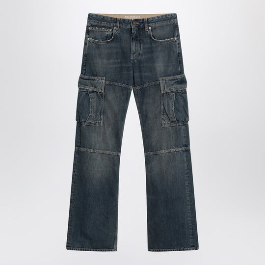 Blue Cargo Regular Jeans With A Faded Effect