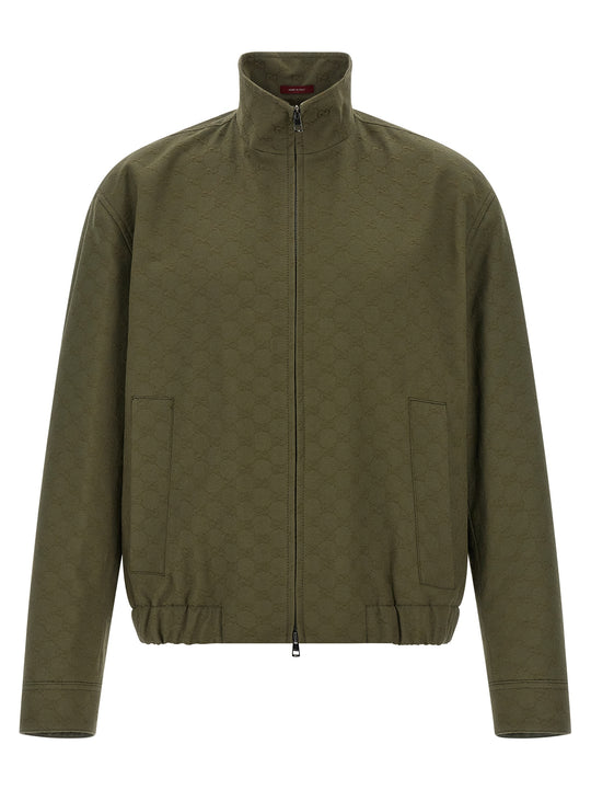 Gg Fabric Bomber Jacket Puffer Jackets Verde