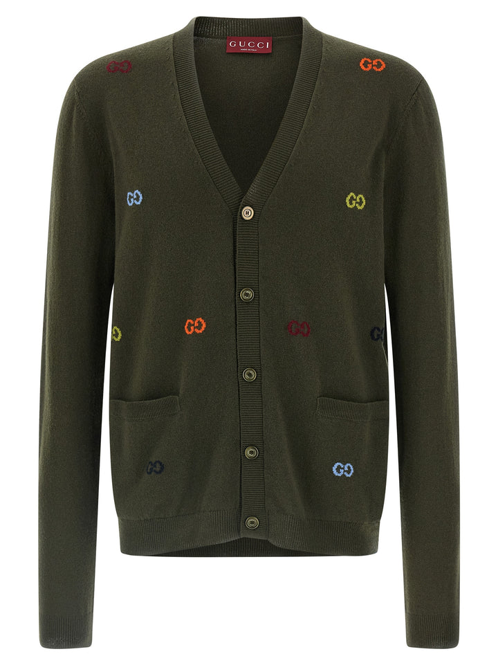 Gucci Gg Intarsia Cardigan Maglioni - Verde | c52b233a3bf900b5074075207f74d323285a6b1a