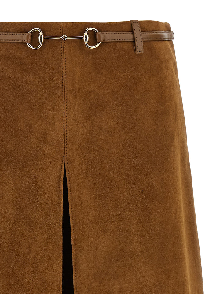 Gucci Suede Skirt Horsebit Gonne - Marrone | 33e3685d0d5f9b38110add283956d4fd23d79718