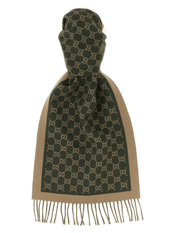 Gucci Gg Jacquard Scarf Sciarpe - Verde | ffa5d9791658094195a59f71dce23313ec92f594