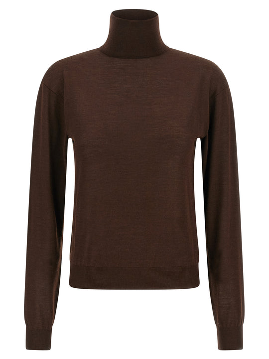 Turtleneck Sweater Dropped Shoulders Maglioni Marrone