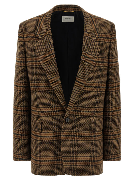 Prince Of Wales Wool Blazer Blazers Marrone