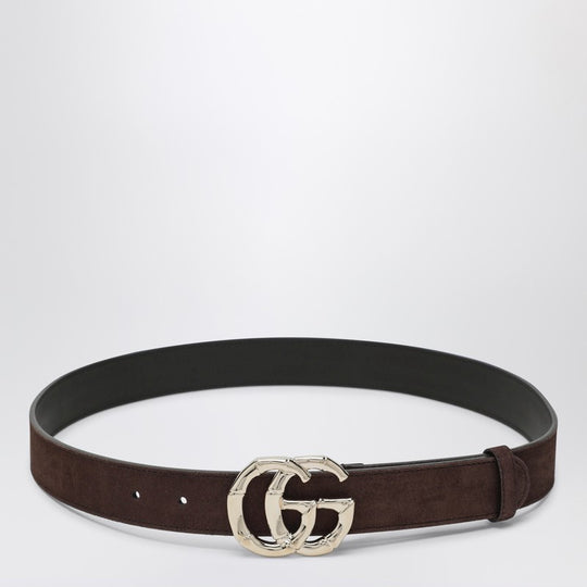 Brown Suede Belt With Bamboo Gg Marmont Buckle