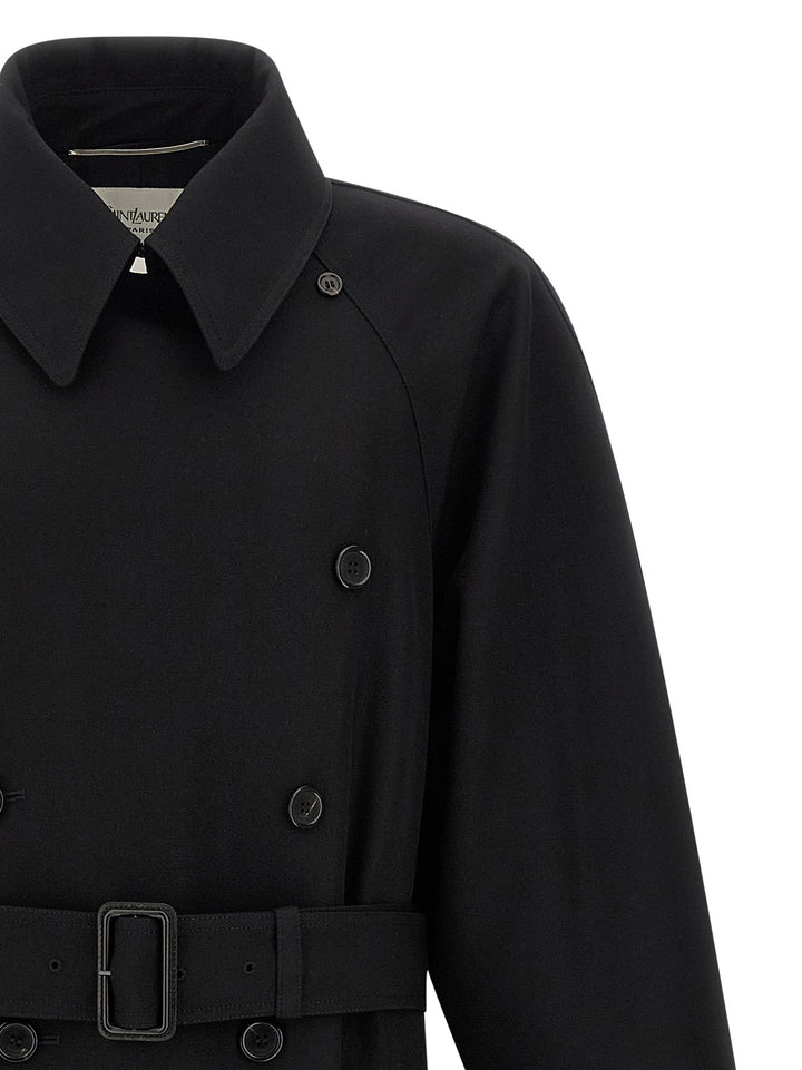 Saint Laurent Double-Breasted Coat Trench e Impermeabili - Nero | 0d497b23db1164801e26570a94a4748220a14e26