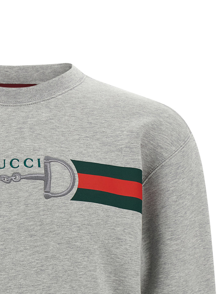 Gucci Web Ribbon And Horsebit Felpe - Grigio | fbad00f18a2c338206433104363d4dca4b3beb91