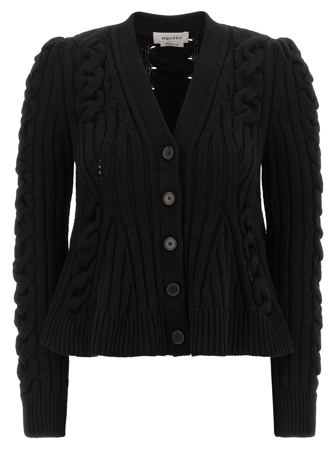 Mcqueen Braided Wool Cardigan Maglioni - Nero | d453336eb34cf3a207a5382edf64ad7c0e72801e