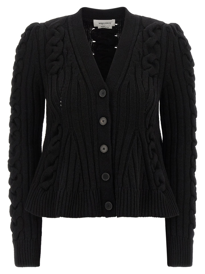 Mcqueen Braided Wool Cardigan Maglioni - Nero | d453336eb34cf3a207a5382edf64ad7c0e72801e