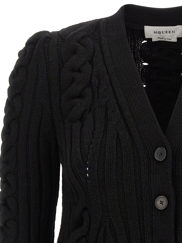 Mcqueen Braided Wool Cardigan Maglioni - Nero | 9aa694d133e0ee16dfc69e357e7e03e7272e8cff