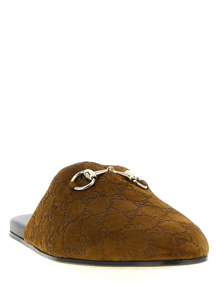 Gucci Sabot Suede Horsebit Flat shoes - Marrone | db9eba1f541be96d3b54b9e8a0d17b06e50bb41c