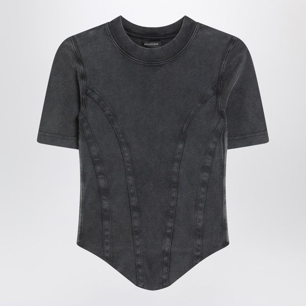 Washed Black Corset-Style T-Shirt