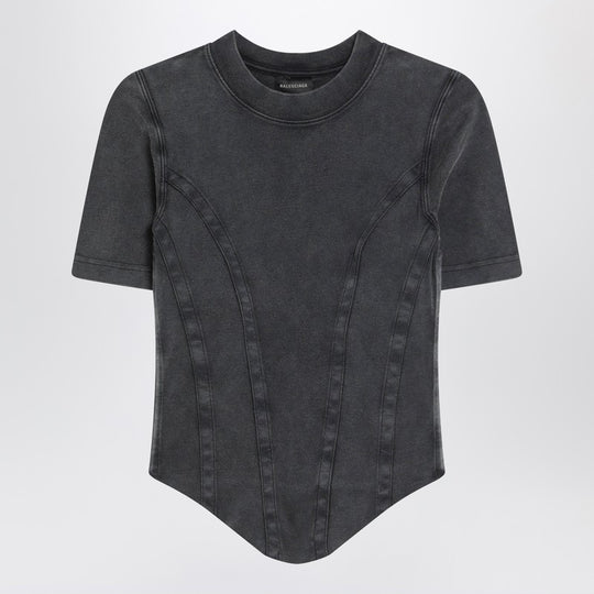 Washed Black Corset-Style T-Shirt