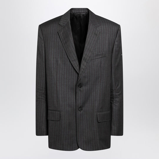 Grey Pinstripe Wool Single-Breasted Jacket