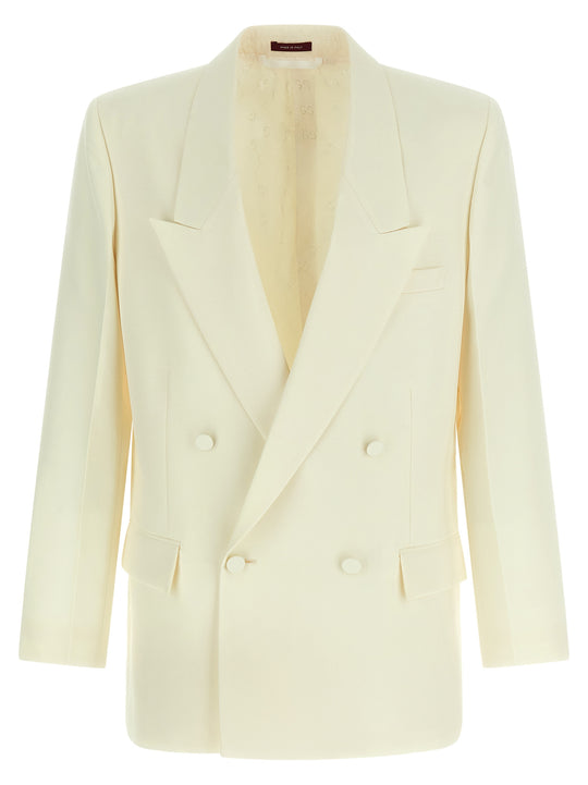 Double-Breasted Technical Panama Blazer Bianco