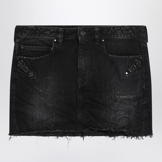 Washed Black City Mini Denim Skirt